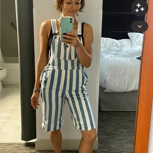 Striped Blue and White Short Overalls